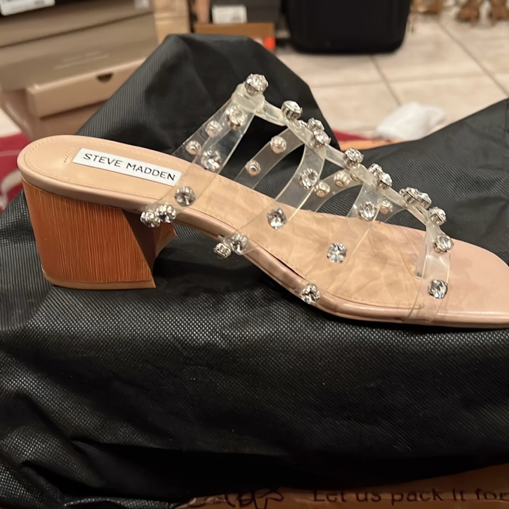 Steve Madden Nude Sandals with Sparkling Accents